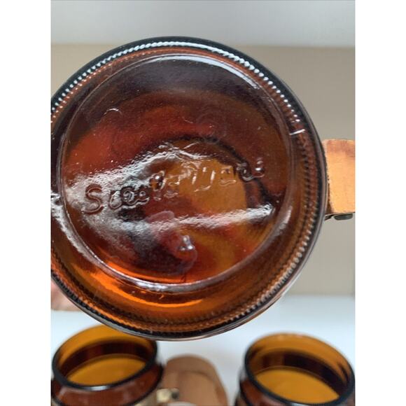 Vintage Set of 4 Siesta Ware Amber Glass Mugs Wood Handle Cowboy Barrel 12oz - Picture 5 of 5